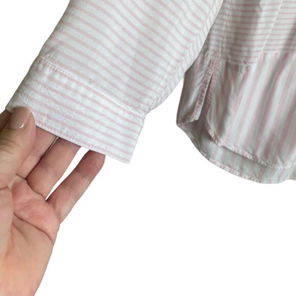 J Jill Women Tunic Top L‎ Pink Striped Button Up Rayon Coastal Preppy Beachy - Picture 9 of 15